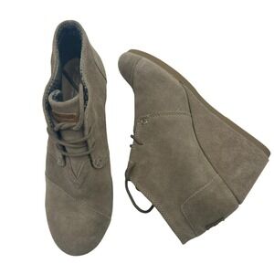 Toms Desert Wedge Booties Tan Size 7.5 Boots Shoes Lace Up
